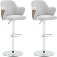 OKWISH 2er-Set Verstellbares Barhocker mit 360°-Drehfunktion, Drehstuhl integrierter Fußstütze, höhenverstellbar, Grau+Braun