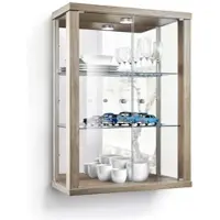 K-Möbel Wandvitrine Glas 80x60x25 cm Made in Germany mit LED & Spiegel & 2 Höhenverstellbaren ESG Glasböden Sonoma Eiche