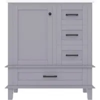 OKWISH Bodenstehender Badezimmerschrank aus MDF und Keramik in Grau, 76x46x83,5 cm, mit integriertem Waschbecken und 3 Schubladen