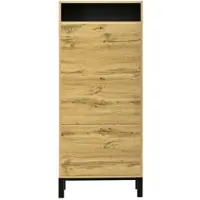 STILVORA Schuhschrank MDF Natur 63x24x147 cm mit 3 Klappen und offenen Fächern