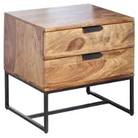 KADIMA DESIGN Nachttisch Sheesham Massivholz / Metall 50x40x51 cm Nachtschrank Boxspringbett, Design Nachtkonsole mit 2 Schubladen, Nachtkommode Industrial mit
