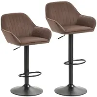 HOMCOM Set aus 2 drehbaren Barhockern, höhenverstellbare Küchenhocker 62-83 cm, Samt-gepolsterte Hochstühle mit Rückenlehne & Fußstütze, Braun