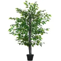 Outsunny Künstliche Ficus-Pflanze, 145 cm hoch, mit 756 Blättern und Übertopf für die Innendekoration, Ø 20 x 145 cm, grün