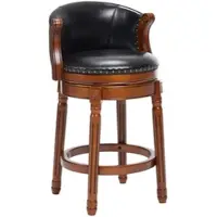 OKWISH Barhocker 1er-Set aus Echtleder und Holz in Schwarz, 360° drehbar, mit Rückenlehne, Sitzhöhe 66 cm