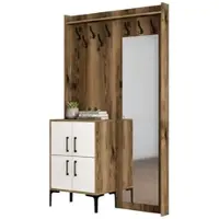 Dmora Eingangsmöbel Dperron, Moderner Eingang, Wandgarderobe, Multifunktions-Aufbewahrungskonsole, 120x35h200 cm, Walnuss und Weiß