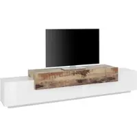 Dmora Fernsehschrank Dlamann, Niedriges Sideboard für Wohnzimmer, Sockel für TV-Möbel, 100 % Italy, cm 240x45h52, Weiß glänzend und Ahorn