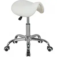 KADIMA DESIGN MENTON - Sattel-Hocker in Weiß, Arbeitshocker mit Kunstleder-Bezug, Sitzhocker ist höhenverstellbar, Kosmetikhocker & Praxishocker mit Sattelsitz,
