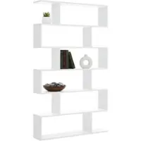Dmora Buchhandlung Joliet, Hohes doppelseitiges Bücherregal, Trennregal mit 5 Fachböden, Modernes Büroregal, 80x24h192 cm, Glänzend Weiß