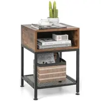 Costway Industriedesign Beistelltisch Nachttisch Sofatisch mit Metallgestell und Gitterablage (braun)