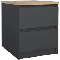 Wellhome - Nachttisch mit 2 Schubladen in den Farben Matt-Grau und Eiche 41 x 50 x 50 cm - Sil Mat Grey