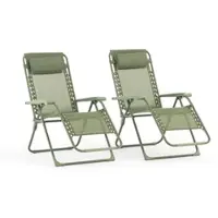 RATTATAN Set aus 2 verstellbaren Sonnenliegen aus Textilene mit Kopfkissen, klappbar und leicht für Garten, Terrasse, Pool – Vela/Salbeigrün