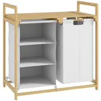 STILVORA Wäschekorb Wäschesammler aus Bambus Weiß 70x36x70 cm mit 2 herausziehbaren Wäschesäcken Ablage seitliche Griffe Lattendesign