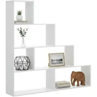 Dmora Buchhandlung Vancouver, Doppelseitiges Bücherregal mit 6 Einlegeböden, Trennregal mit Bürofächern, 145x29h145 cm, Glänzend Weiß