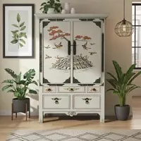 OPIUM OUTLET Möbelset "VintageFog" asiatisch chinesisch orientalisch vintage, Kommode Schrank, 2 Nachttische Nacht-Konsolen, hellgrau