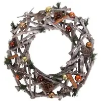 BURI LED-Stöckchenkranz 38cm Naturzweige Weihnachtskranz Tischkranz Türkranz Shabby gold