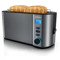Arendo Langschlitztoaster 4 Scheiben, Edelstahl Toaster mit Restzeitanzeige, 1500W, Doppelwandgehäuse, Brötchenaufsatz, 6 Bräunungsgrade