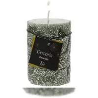 Christmas Decoration Stumpenkerze Paraffin 10cm - Kerze mit Tannenzweig Muster Weihnachtskerze Adventskerze Zylinderkerze Blockkerze Standkerze Tischkerze Dekokerze Grün