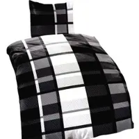 Leonado vicenti Winterbettwäsche 135x200 Fleece Gestreift Schwarz Grau Ornamente Set mit Reißverschluss