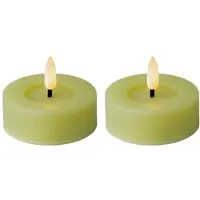 Lumineo 2 LED Teelichter 6,5x5cm Outdoorkerzen Timer Flammenlose Teelichtkerzen Warmweiß Tischkerzen Dekokerzen Teelicht Kerzen Timerfunktion Grün Warm Weiß