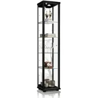 K-Möbel Glasvitrine in Schwarz (176x37x33cm) mit 4 höhenverstellbaren Glasböden, Spiegel, Schloss, LED - Modellauto Vitrine Schwarz - Vitrinenschrank
