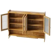 STILVORA Hängeschrank Wandschrank 100x20x80 cm 4 Türen mit Glaseinsatz Natur mit Hakenleiste und herausnehmbaren Einlegeböden