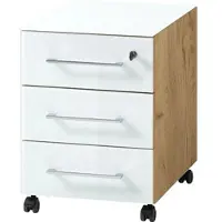 KADIMA DESIGN ROLLCONTAINER Glasfront 3 Schubladen Soft-Close & Abschließbar, Serie "Muenchen" Chalet-Eiche-Nb./Weiß
