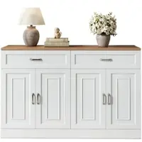 OKWISH Sideboard Holz+Weiß 120x35x80 cm mit verstellbaren Einlegeböden, Soft-Close-Scharniere, Kippschutz, 4 Türen und 2 Schubladen für zusätzlichen Stauraum