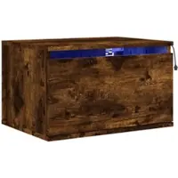 Décoshop26 - Wandmontierter Nachttisch mit LED-Beleuchtung und Schublade 50 x 36 x 30 cm Holzwerkstoff Farbe: geräucherte Eiche DEC034170