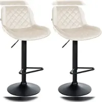 Décoshop26 - Set aus 2 Barhockern mit Fußstützen höhenverstellbar cremefarbener Samtbezug mit Rautensteppung schwarzes 10_0005979
