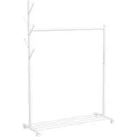 HOMCOM Rollender Kleiderständer, Garderobenständer mit 5 Haken, Kleiderstange und unterem Regal für Eingangsbereich, Schlafzimmer, 120 x 43 x 171 cm, Weiß