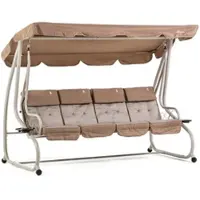RATTATAN 4-Sitzer-Gartenschaukel MIZAR XL, verstellbar und in ein Bett verwandelbar, Metallstruktur, verstellbares wasserdichtes Polyesterdach–Champagne