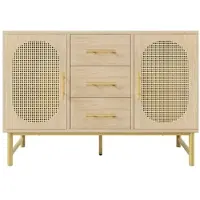 STILVORA Kommode aus Metall und Spanplatte, Sonoma Eiche, 120x40x74 cm, Rattanoptik