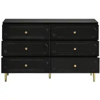 STILVORA Sideboard mit 6 Schubladen und ovalen Vertiefungen, Kommode mit Metallfüßen, Aufbewahrungsschrank modern für Wohnzimmer