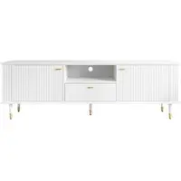 OKWISH TV-Schrank Fernsehbank mit 1 Schubladen und 1 offenen Fächern Lowboard mit Metallgriffen Soft-Close-Scharniere Weiß