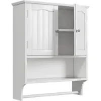 OKWISH Wandmontierter Badezimmerschrank aus MDF in Weiß, 56,8 x 19 x 70 cm, mit verstellbaren Fächern und Handtuchhalter