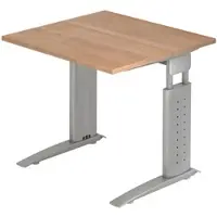 Bümö höhenverstellbarer Schreibtisch U-Serie 80x80 Nussbaum, Gestell in Silber - PC Tisch klein für's Büro manuell höhenverstellbar, Computertisch