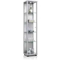 K-Möbel Glasvitrine Stehend 176x37x33 cm Made in Germany mit LED & 4 Höhenverstellbaren Glasböden Silber