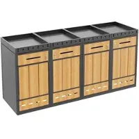 OKWISH Mülltonnenbox-Set aus Stahl in Grau-Holzoptik, für 4 Mülltonnen à 120-240 l, abschließbar, mit Pflanzdach und Belüftung