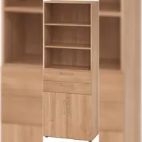 Bümö Aktenregal & Schrank abschließbar, Büroschrank Regal & Schubladen Kombination Holz 80cm breit in Nussbaum - Schrank für's Büro & Arbeitszimmer,
