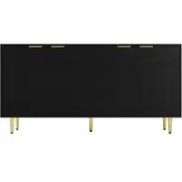 OKWISH Sideboard aus MDF und Spanplatte in Schwarz, 160x40x80 cm, 4 Türen, höhenverstellbare Einlegeböden, Soft-Close