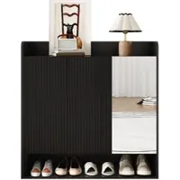 STILVORA Schuhschrank aus MDF und Spanplatte, Schwarz, 110 x 35,5 x 110 cm