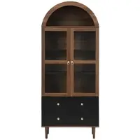 OKWISH Sideboard MDF und Glas in Nussbaum, 70x38x165 cm, mit verstellbaren Einlegeböden und geriffelter Glastür