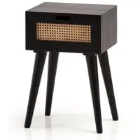 KADIMA DESIGN NACHTTISCH – Mango Massivholz/Rattan, 40x60x30 cm, Schwarz, 1 Schublade, Wiener Geflecht