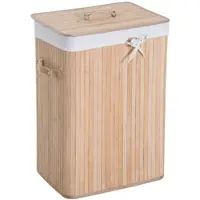 HOMCOM Wäschekorb schmal mit Deckel Wäschesammler 72L mit Griff für Waschküche Schlafzimmer Natur