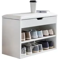 KADIMA DESIGN Schuhbank mit Sitzfläche Weiß Garderoben-Bank Holz 60 x 40 x 30 cm, Holzbank klein gepolstert, Sitzbank schmal Flur mit Stauraum, Truhenbank