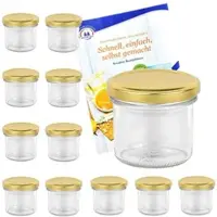 MamboCat 12er Set Sturzglas 125 ml Marmeladenglas Einmachglas Einweckglas To 66 goldener Deckel incl. Diamant-Zucker Gelierzauber Rezeptheft