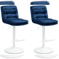 Décoshop26 - Set aus 2 Barhockern mit Fuß- und Rückenlehne gepolsterter Sitz in blauem Samt und weißem Metall 10_0006750