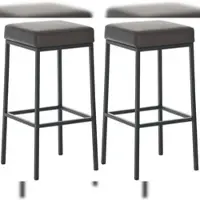 Décoshop26 - Set aus 2 Barhockern mit Fußstütze schlichtes Design 80 cm hoch brauner PVC-Sitz schwarzes Metallgestell 10_0004365
