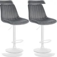 Décoshop26 - Set aus 2 höhenverstellbaren um 360° drehbaren Barhockern in grauem Samt mit vertikalen Ziernähten und weißen 10_0006729