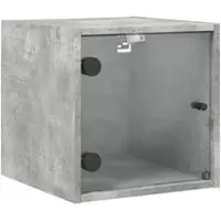 Décoshop26 - Nachttisch mit Glastür 35 x 37 x 35 cm graues Holzwerkstoff und Glas DEC033275